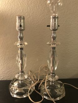 Pair Vintage 1950s HAND CUT LEAD CRYSTAL LAMPS LEVITON