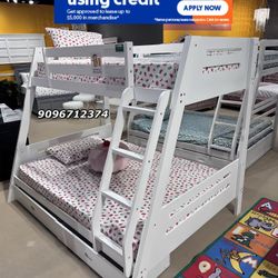 Twinfull Size White Bunkb3d With Orthopedic Mattress 