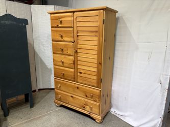 Solid Pine Wardrobe Combo Dresser with Louvered Door