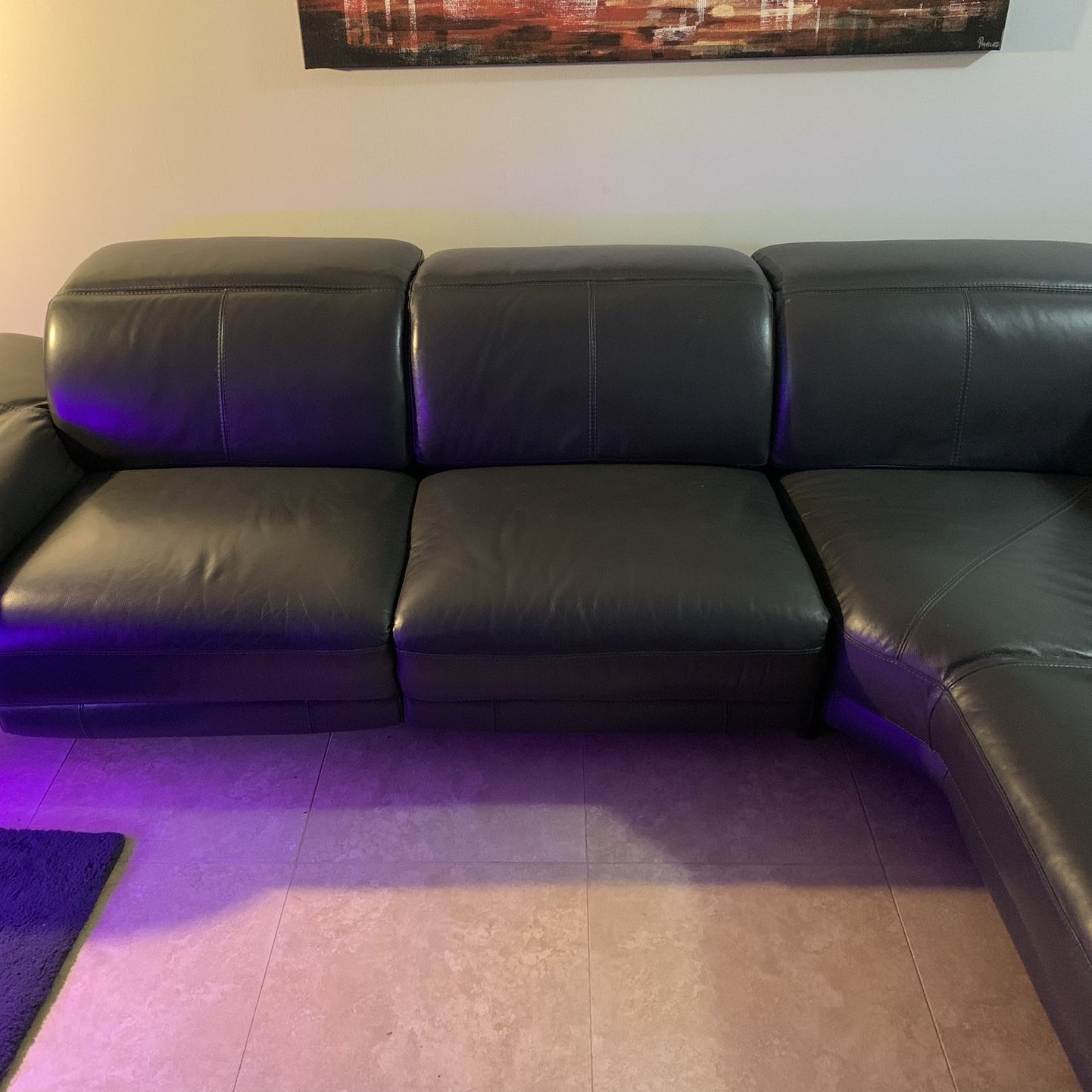 Sectional Couch Electric  Real Leather Black