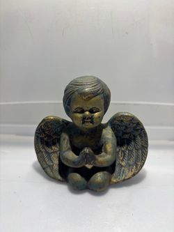 Praying Cherub Angel Figurine – Gold Tone Religious Home Decor