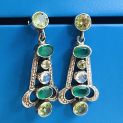 NICKY BUTLER Genuine Multi GEMSTONES STERLING SILVER EARRINGS