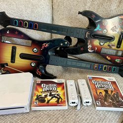 Nintendo Wii Guitar Hero Bundle w/2 Guitars!
