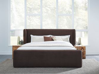 Bacall Velvet Eastern King Upholstered Wingback Platform Bed in Cola
