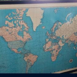 World / Earth Black Framed Map  -  Dimensions  are 66.5 x 44.  