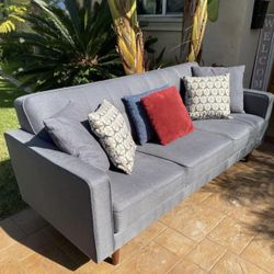 Gray Mid-Century Modern Tufted Sofa