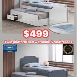 Twin Platform bed W Trundle, Mattresses Included 