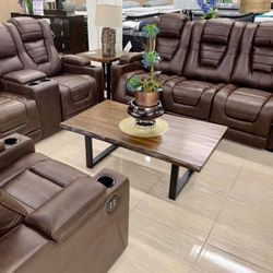 Owner's Box Thyme Power Reclining Living Room Set with Adjustable Headrest (Sofa and Loveseat