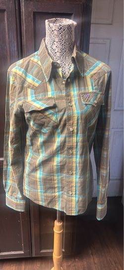 Hollister Women's Plaid Western Snap Button Shirt