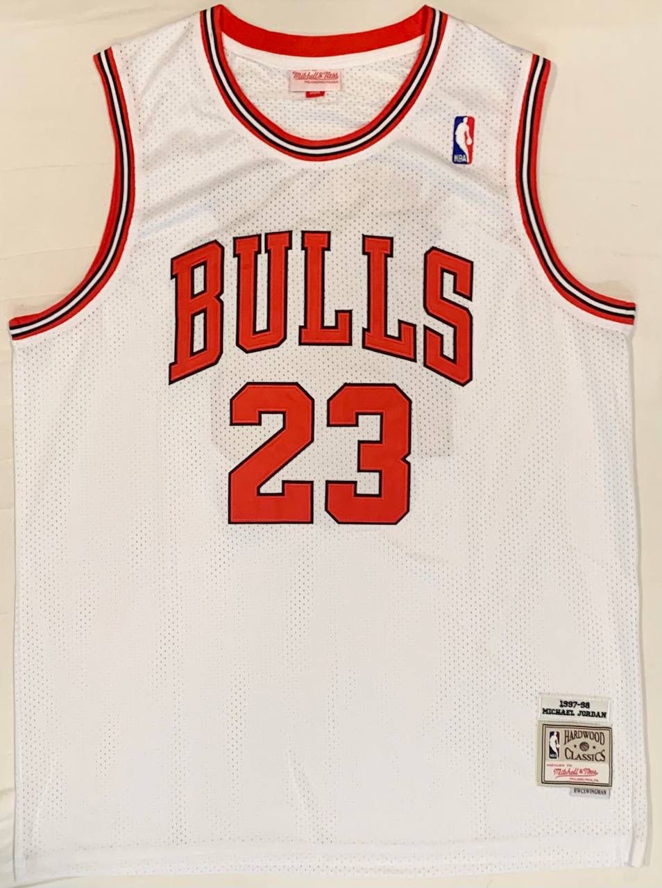 Bulls Bape 23 Michael Jordan Red 1997-98 Hardwood Classics Jersey