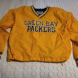 Men Med NFL Pro Line by Champion GREEN BAY PACKERS insulated pullover vneck gold windbreaker Lot 46