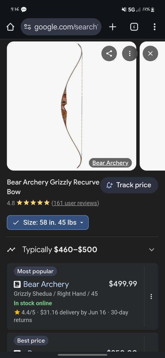 Bear Grizzly Glass Powered AMD 58", 45lbs.