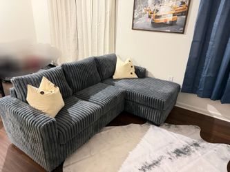 Brand New Grey Fur Like Corduroy Sectional Sofa Couch (New In Box)