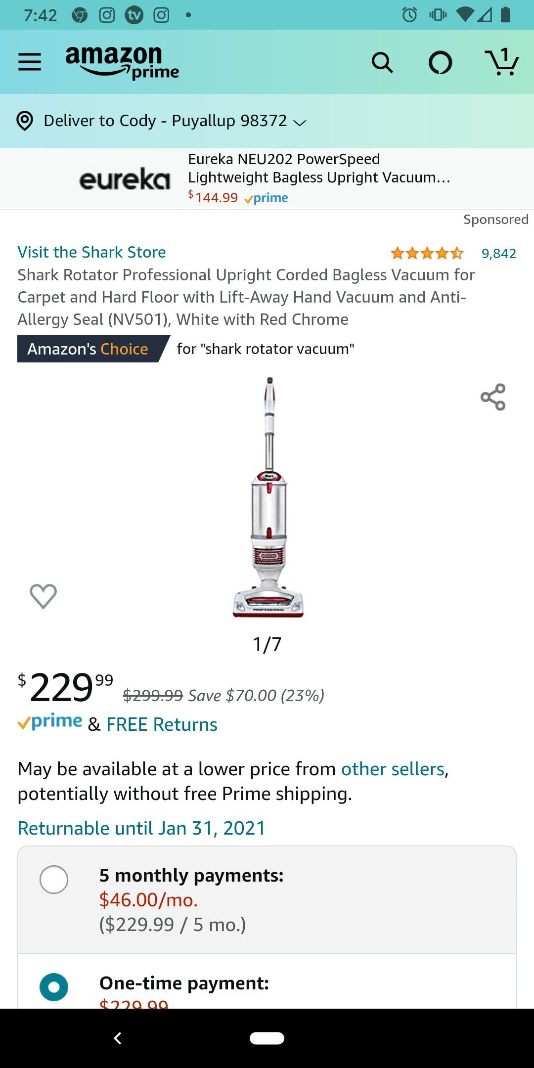 Shark lift away professional vacuum