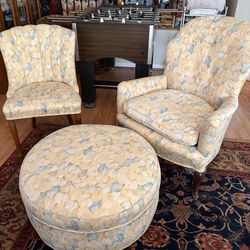 3 piece floral upholstery chairs and ottoman