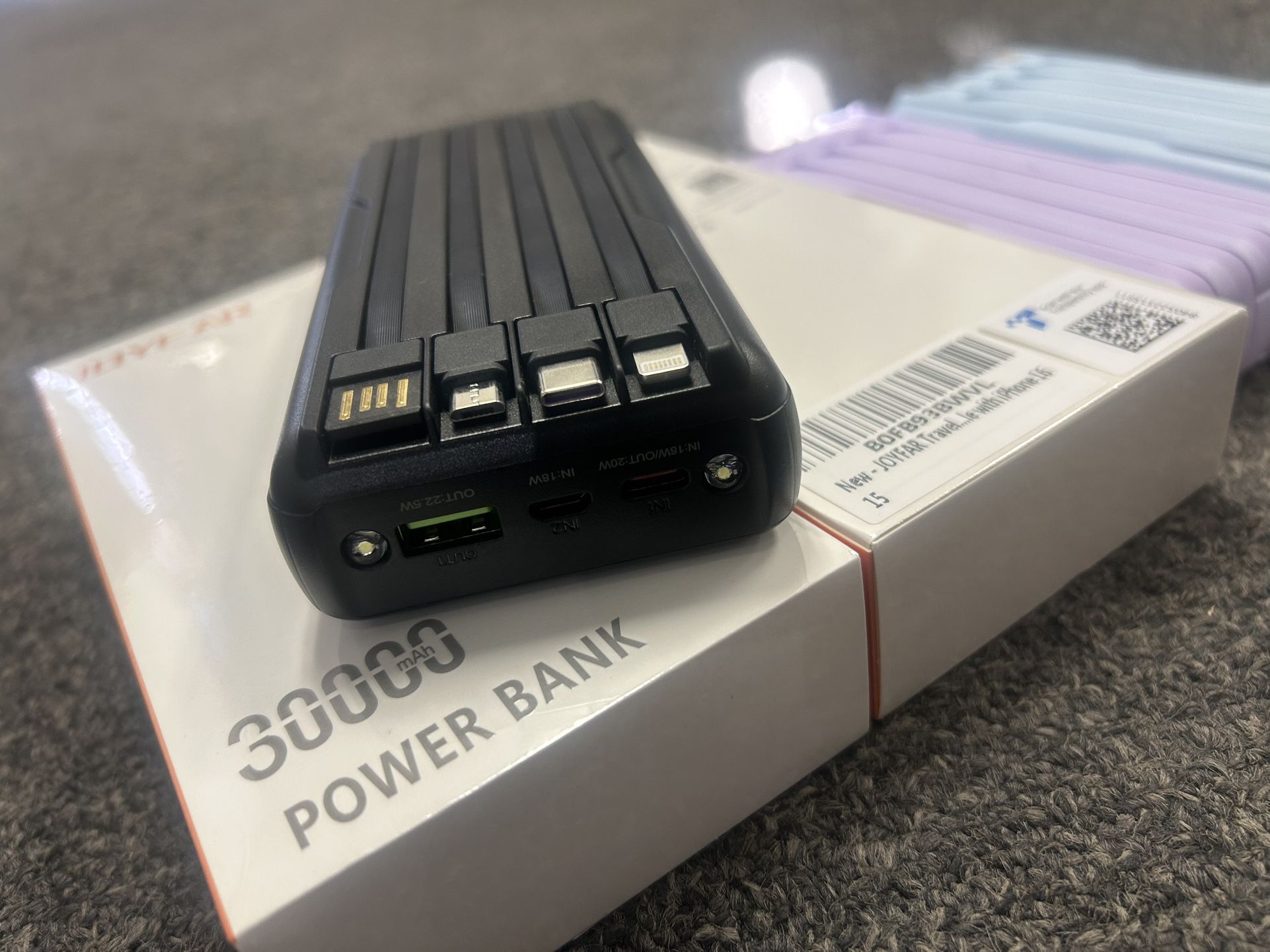 30000mah Portable Power Bank With Build In Cable 