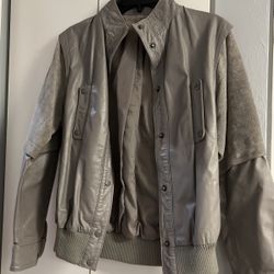 Woman’s genuine leather and suede grey jacket