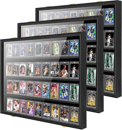 Card Display Case, Black 36-Card Display Frame for Graded Cards,3P Wall Mount, Horizontal Card Display Cabinet, Golden Anti-Theft Latch, UV