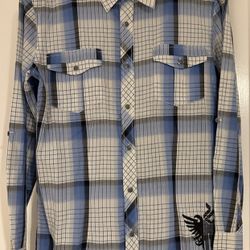 Men’s 7 Diamonds Plaid Button-Up Shirt – Blue & White