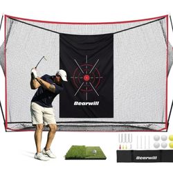 Bearwill Golf Net, 10x7ft Heavy Duty Golf Practice Nets with Mat, Target Cloth, 8 Tees, 6 Balls, Carry Bag for Backyard Driving Chipping Indoor Outdoo