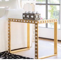 Crystal Quartz Studs On Gilded Frame W. Antique Mirror Top Side Table