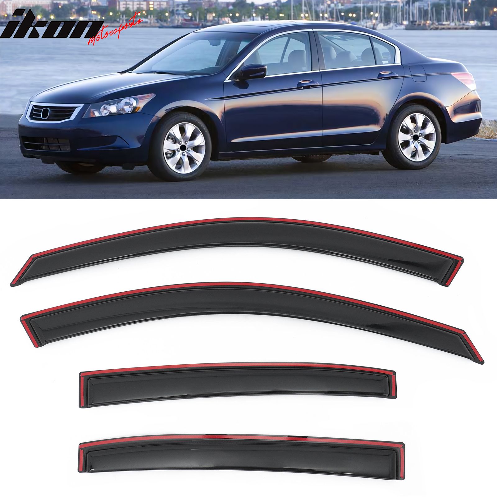 Fits 2008-2012 Honda Accord Sedan Window Visors In Channel Sun Rain Guard Deflector