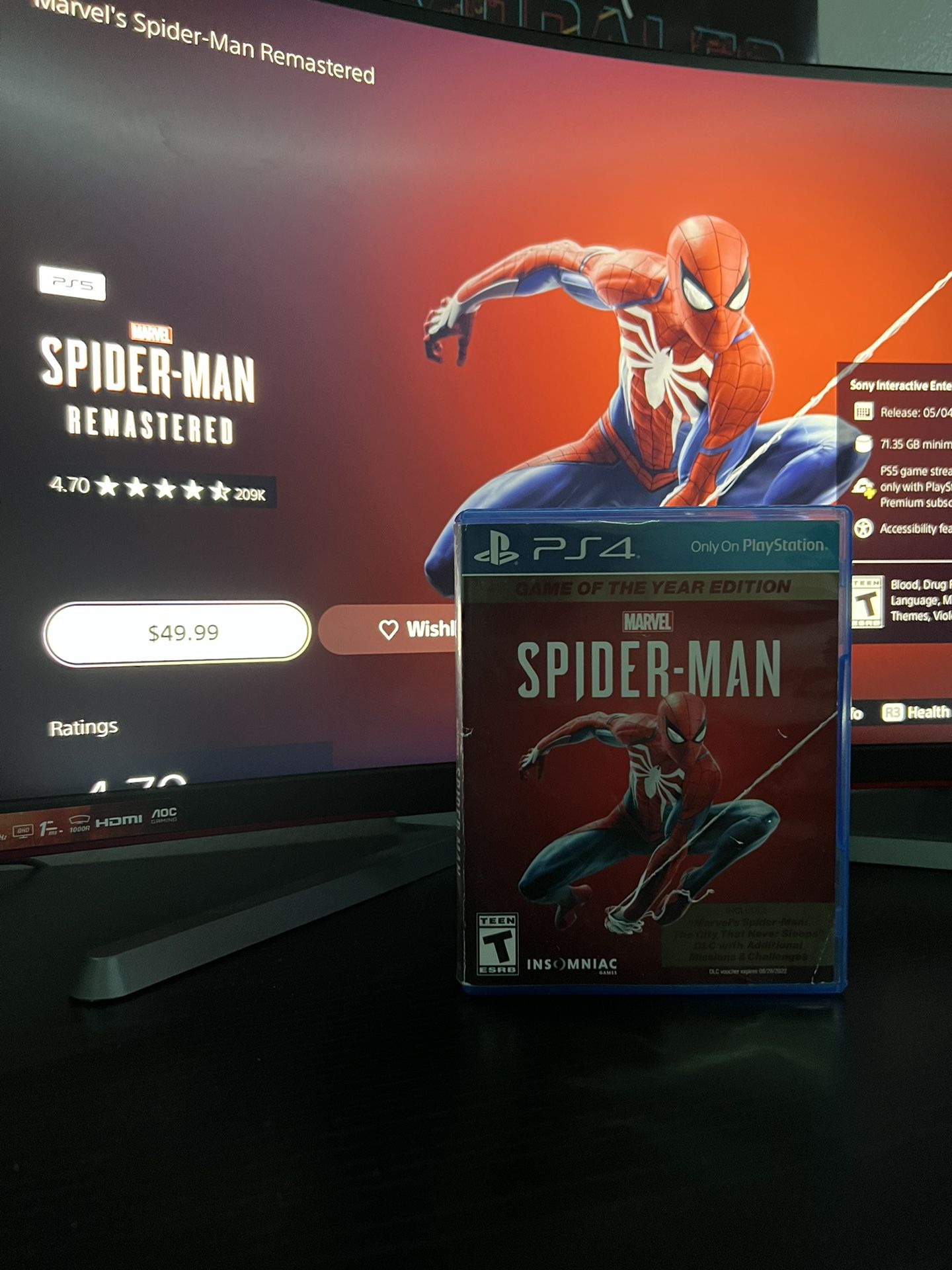 Marvel Spiderman 1 PS4-PS5 Disc Game 