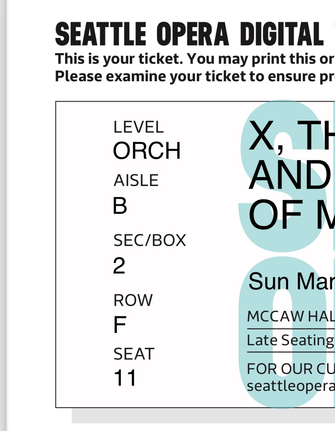 SUNDAY 2pm Matinee! Malcom X+ Seattle Opera
