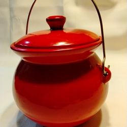 Beautiful McCoy Red Kettle Bean Pot / Cookie Jars 