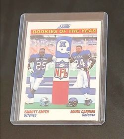 Emmitt Smith and Mark Carrier Rookie of the Year card in a hard protective case. $5