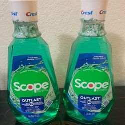 Crest Scope Outlast Mouthwash, Fresh Mint, 1 L. New. $8.00 for both