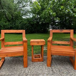 2 Cedar Chairs &  Matching Table - Handcrafted & Sealed.