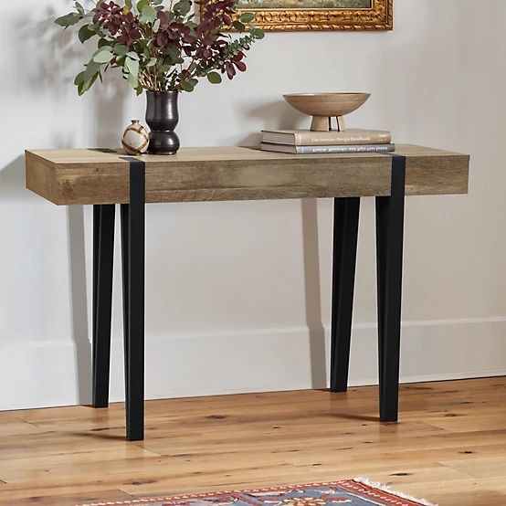 47.32 in. Oak Finish Rectangle MDF Wood Console Table with Metal Legs If1636