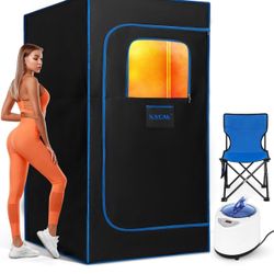 New-Upgraded Portable Sauna Box for Relaxation, Steam Sauna Tent for Home with Steamer, Remote Control, Folding Chair, 9 Levels, 2.6’ x 2.6’ x 5.9’
