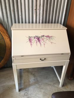 Beautiful Wisteria Design Drop Leaf Desk with Crystal Knob and Drawer 32” w x 40” h x 23” d See description