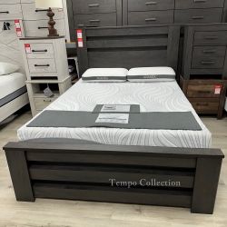 BED FRAME QUEEN SIZE CHARCOAL, PANEL BED FRAME - [NEW]