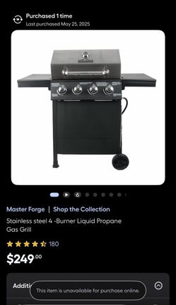 Master Forge 4 burner Gas Grill BBQ (1 yr old)