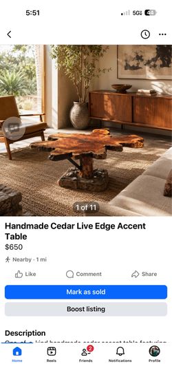Handmade Cedar Live Edge Accent Table