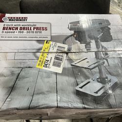 New in box - 8 Inch bench Mount drill press All-purpose drill press for the home or shop. Professional accessories include a built-in worklight and ti
