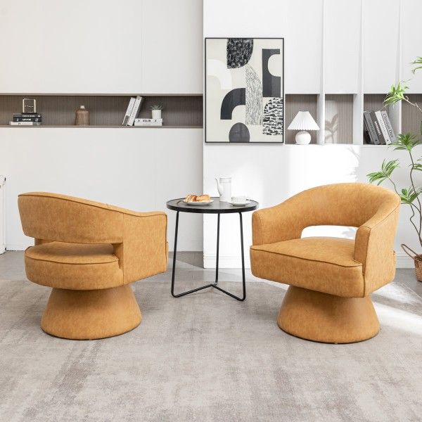 Kiersten Faux Leather Swivel Barrel Chair (Set of 2)