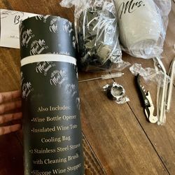 Mr and Mrs Wine Tumblers - Wedding Presents for Newlyweds, Bridal Shower Gifts, Also Includes: •Wine Bottle Opener • Insulated Wine Tote Cooling Bag *