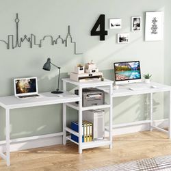 Double Computer Desk with Printer Shelf