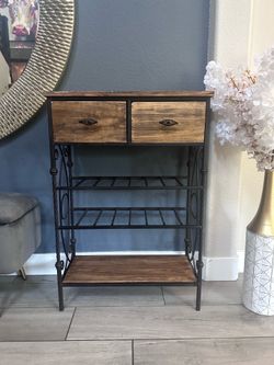 Hobby Lobby Rustic Farmhouse Storage Cabinet Console Table Wine Rack Entryway Organizer Wood Metal Shelf with Drawers