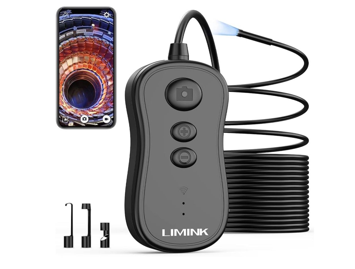 Wireless Endoscope, LIMINK 50Ft Snake Camera, Inspection Camera with Ip67 Waterproof, WiFi borescopes 2.0 MP HD Drain Camera for Android and iOS Smar
