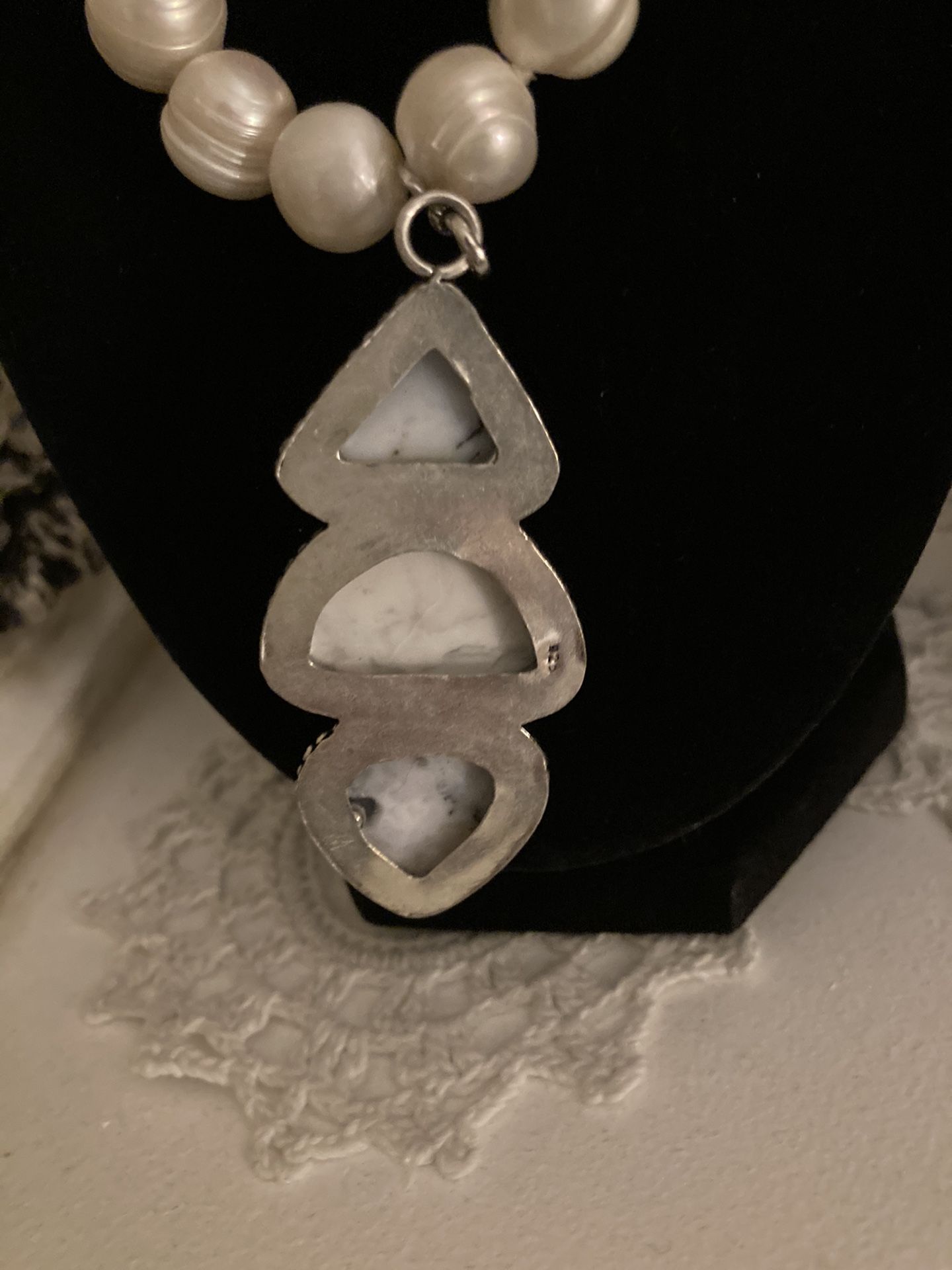 Authentic white south sea pearl necklace and white buffaloe turquoise pendant