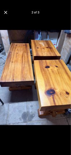 First generation reclaim Pinewood coffee table and end tables