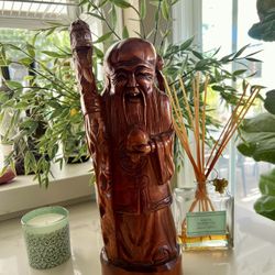 vintage hand-carved wooden statue of Shou Lao