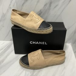 $725 Authentic Chanel Beige Espadrilles + Original Box 38