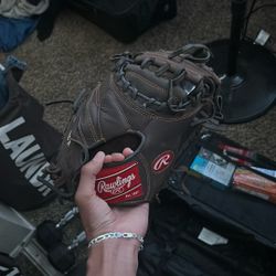 Catcher Gear With Glove And Bat