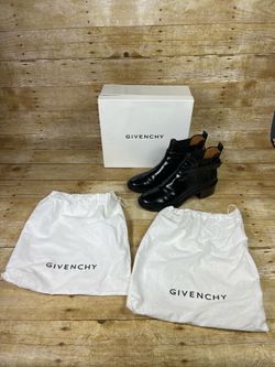 Givenchy Black Brogue Chelsea Ankle Boots Strap Women 10.5 w/ Box & Dust Bags